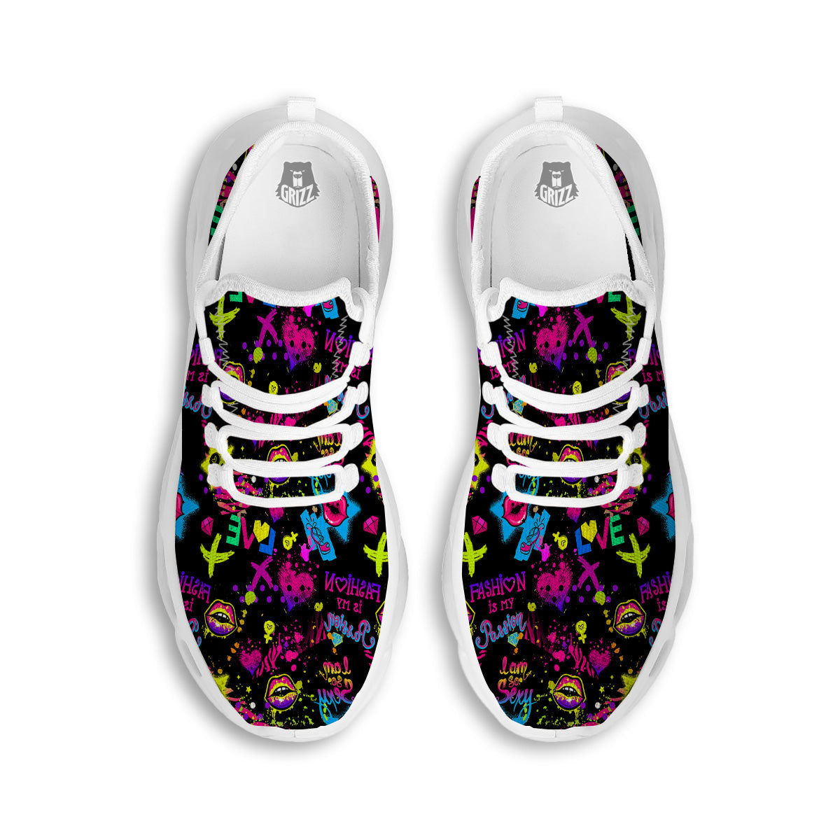 Abstract Graffiti Girlish Spray Paint Print Pattern White Running Shoes-grizzshop