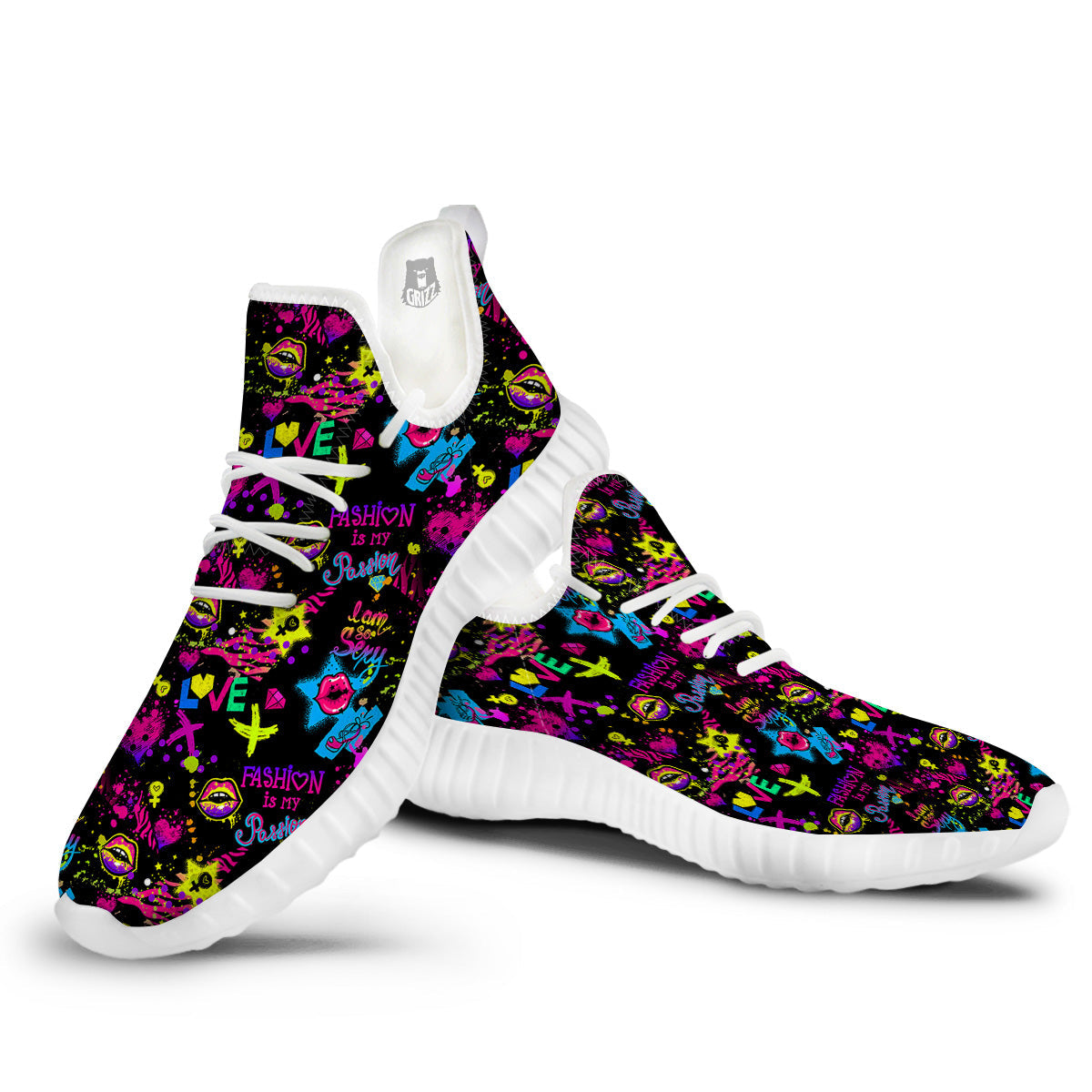 Abstract Graffiti Girlish Spray Paint Print Pattern White Walking Shoes-grizzshop