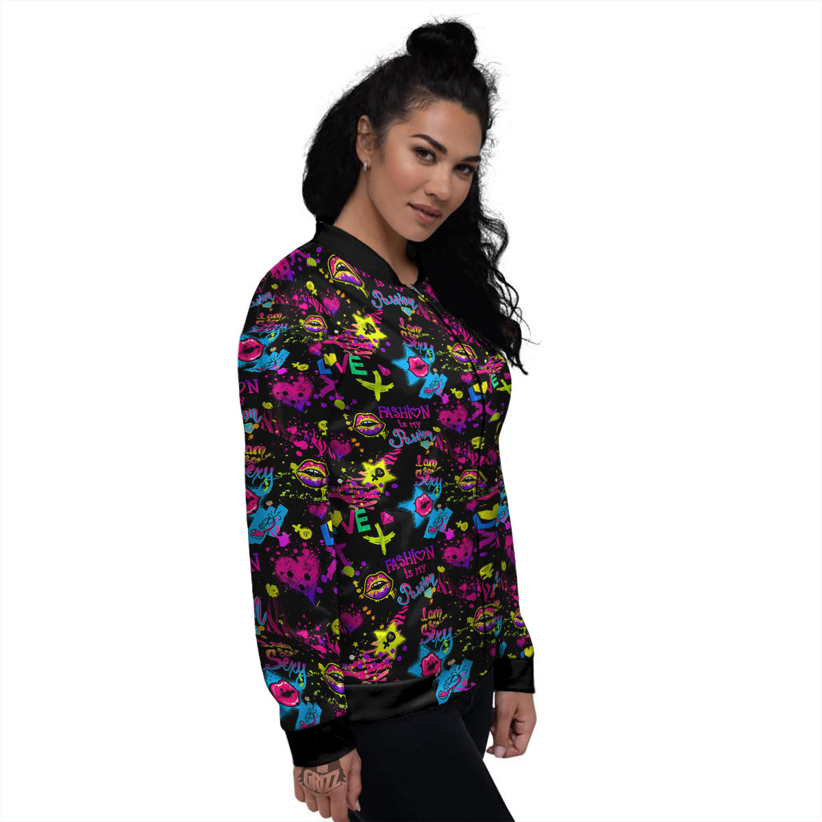 Abstract Graffiti Girlish Spray Paint Print Pattern Women's Bomber Jacket-grizzshop