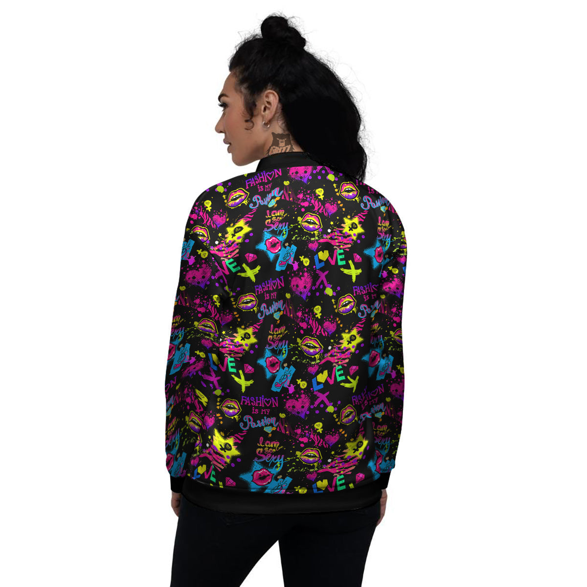 Abstract Graffiti Girlish Spray Paint Print Pattern Women's Bomber Jacket-grizzshop