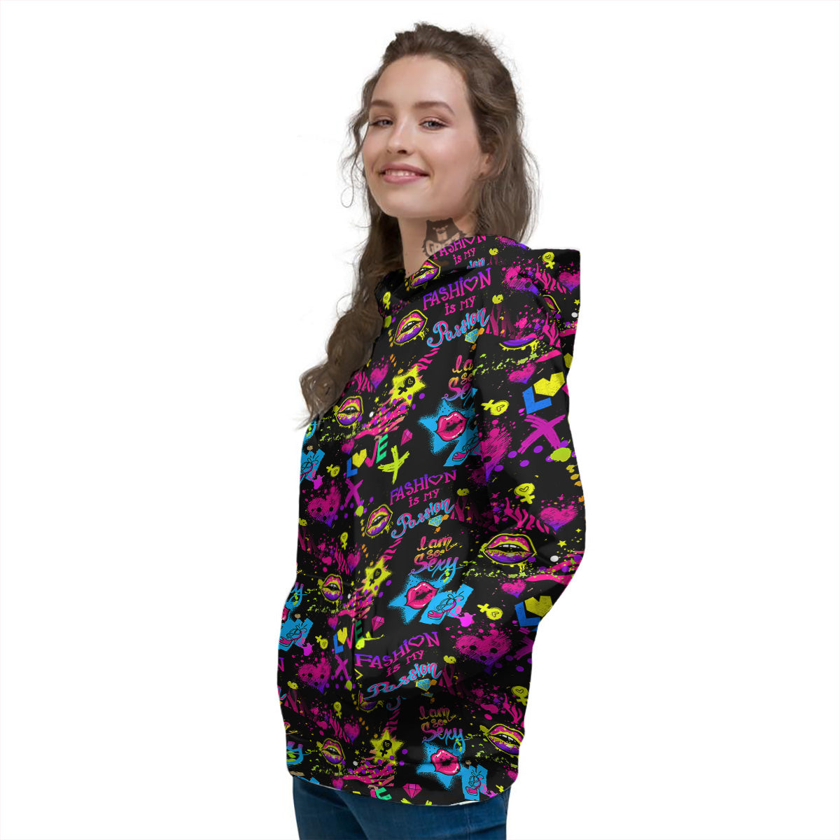 Abstract Graffiti Girlish Spray Paint Print Pattern Women's Hoodie-grizzshop