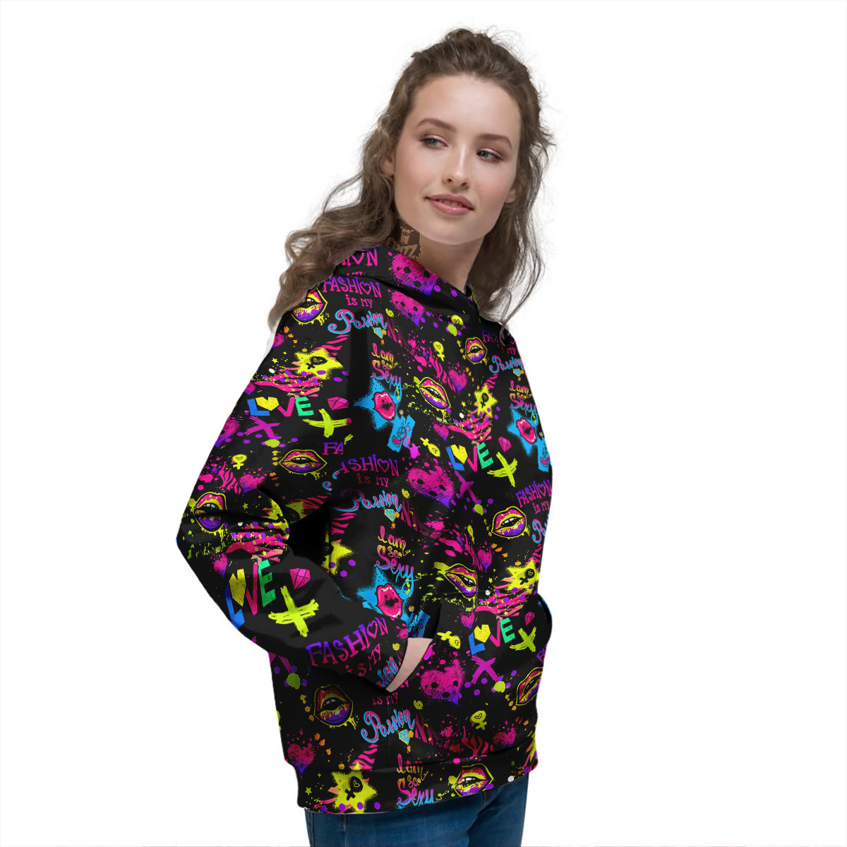 Abstract Graffiti Girlish Spray Paint Print Pattern Women's Hoodie-grizzshop