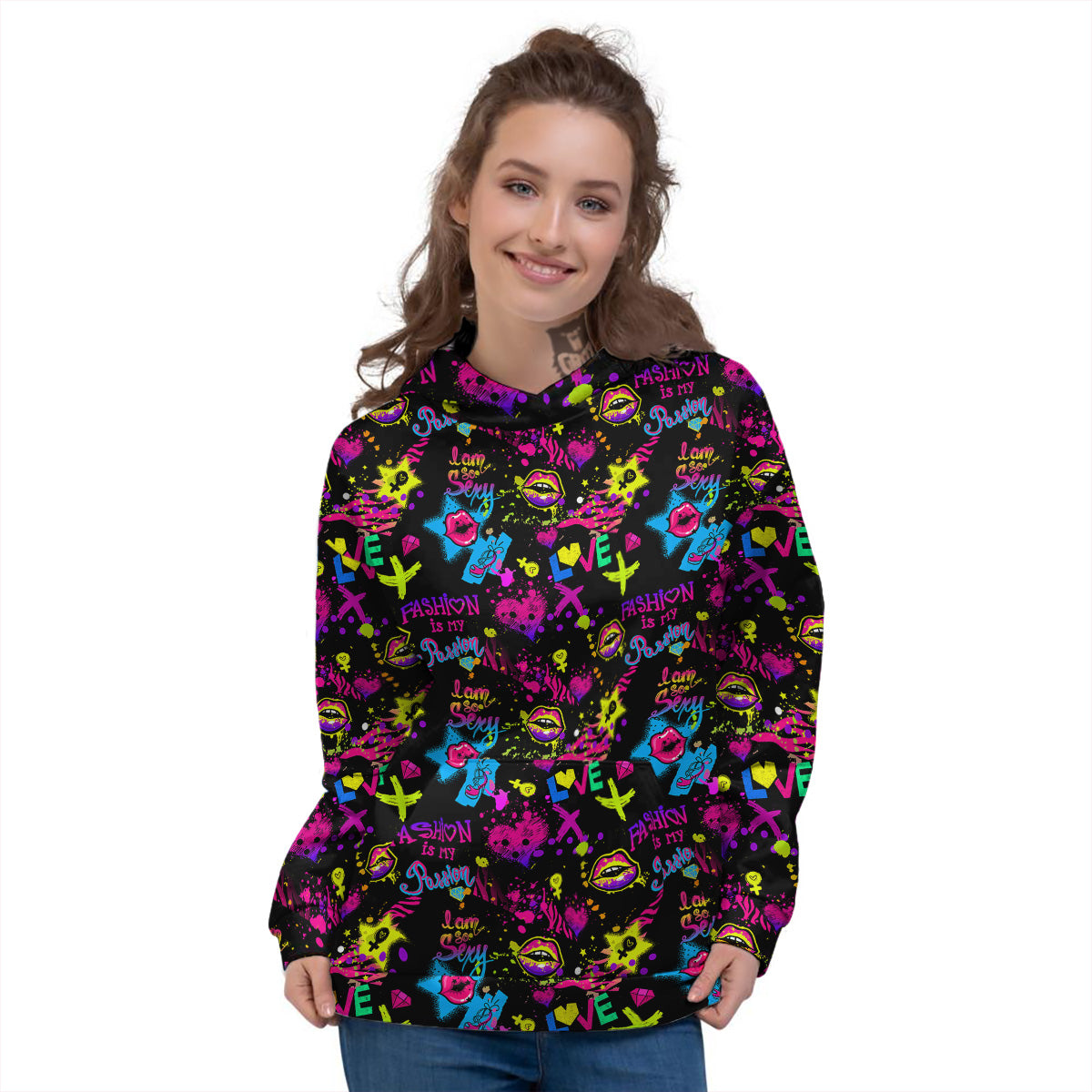 Abstract Graffiti Girlish Spray Paint Print Pattern Women's Hoodie-grizzshop
