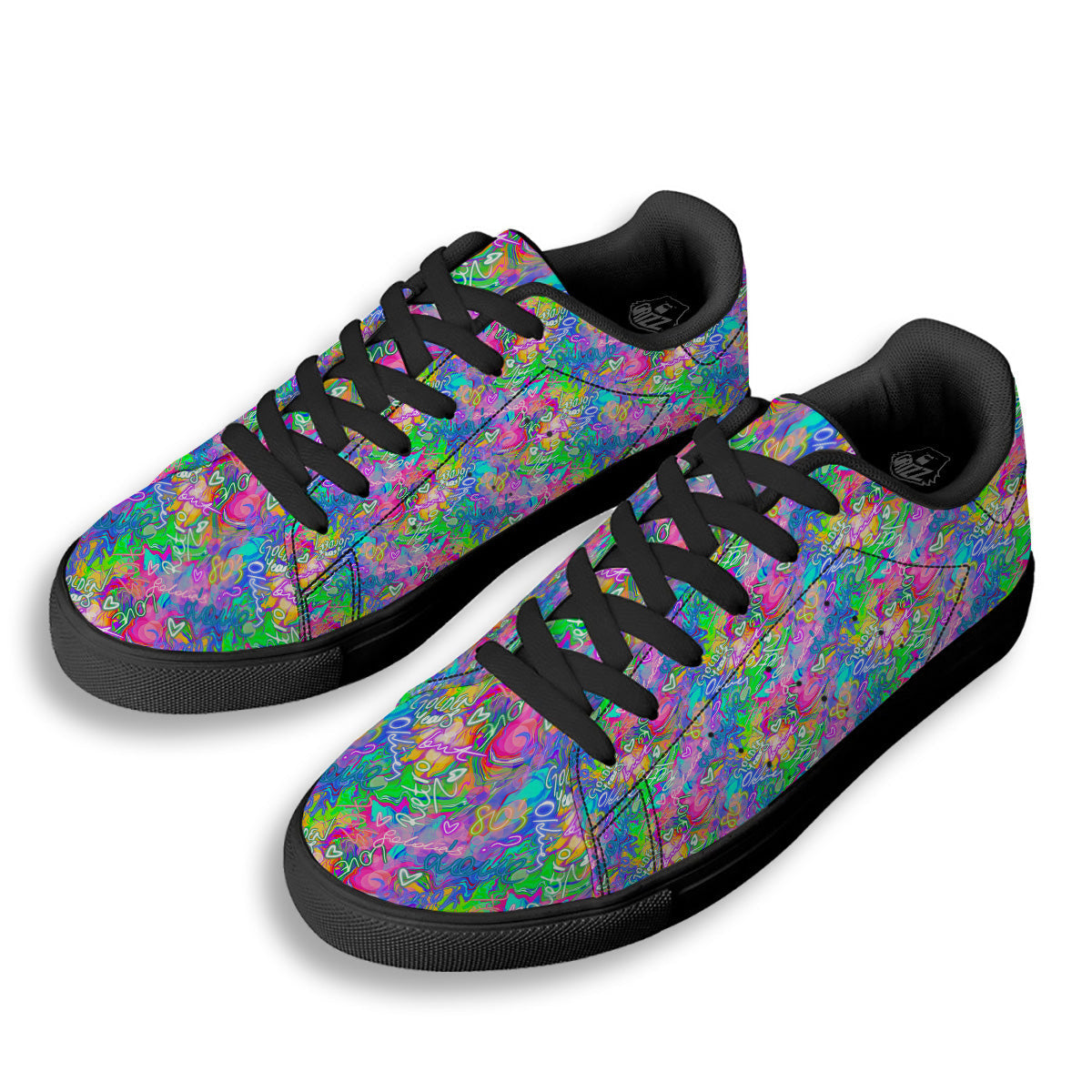Abstract Graffiti Hand Drawing Neon Retro Print Pattern Black Low Top Sneakers-grizzshop