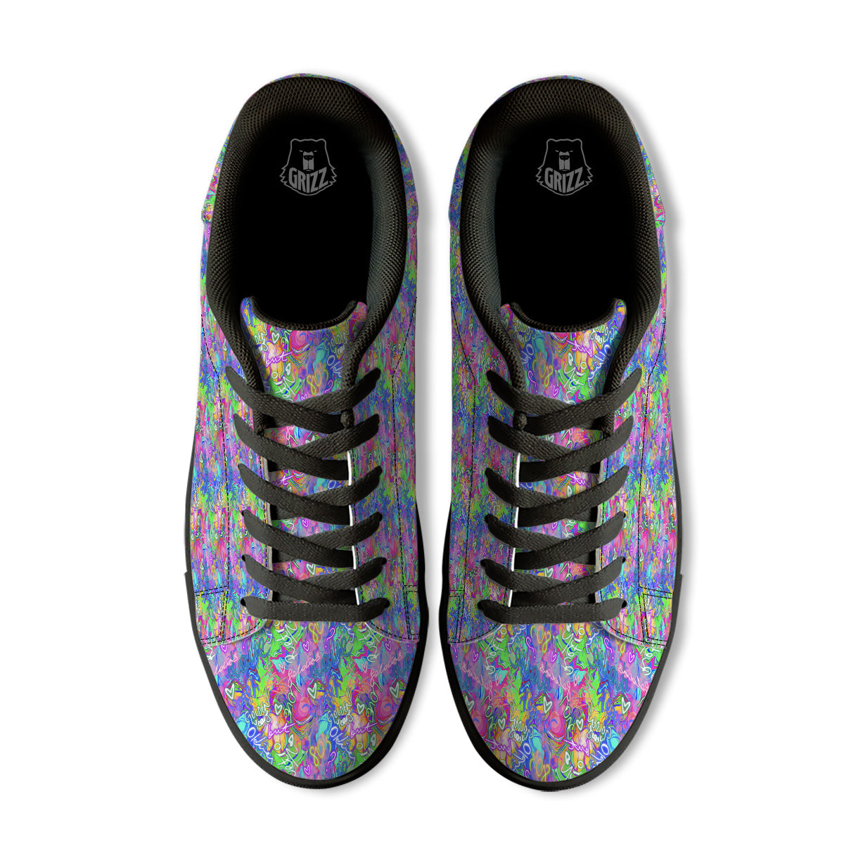 Abstract Graffiti Hand Drawing Neon Retro Print Pattern Black Low Top Sneakers-grizzshop