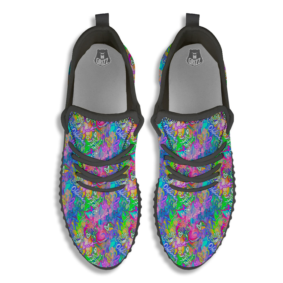 Abstract Graffiti Hand Drawing Neon Retro Print Pattern Black Walking Shoes-grizzshop