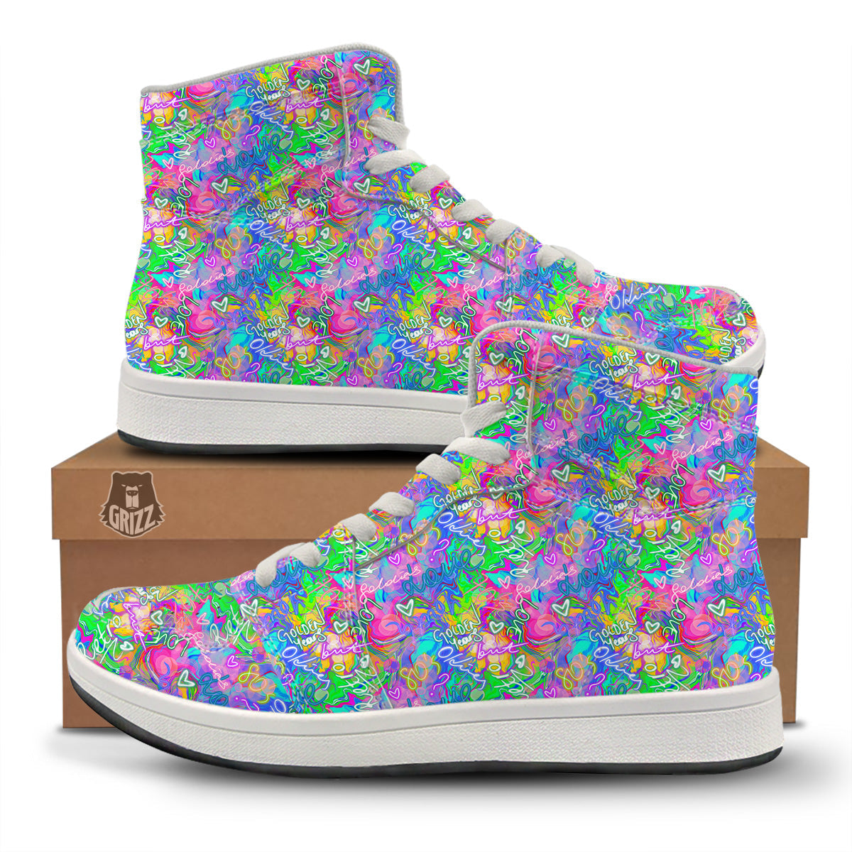 Abstract Graffiti Hand Drawing Neon Retro Print Pattern High Top Sneakers-grizzshop