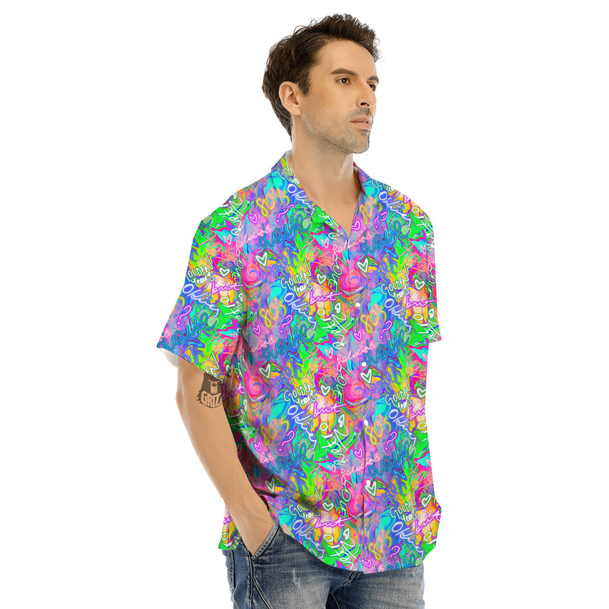 Abstract Graffiti Hand Drawing Neon Retro Print Pattern Men's Hawaiian Shirt-grizzshop
