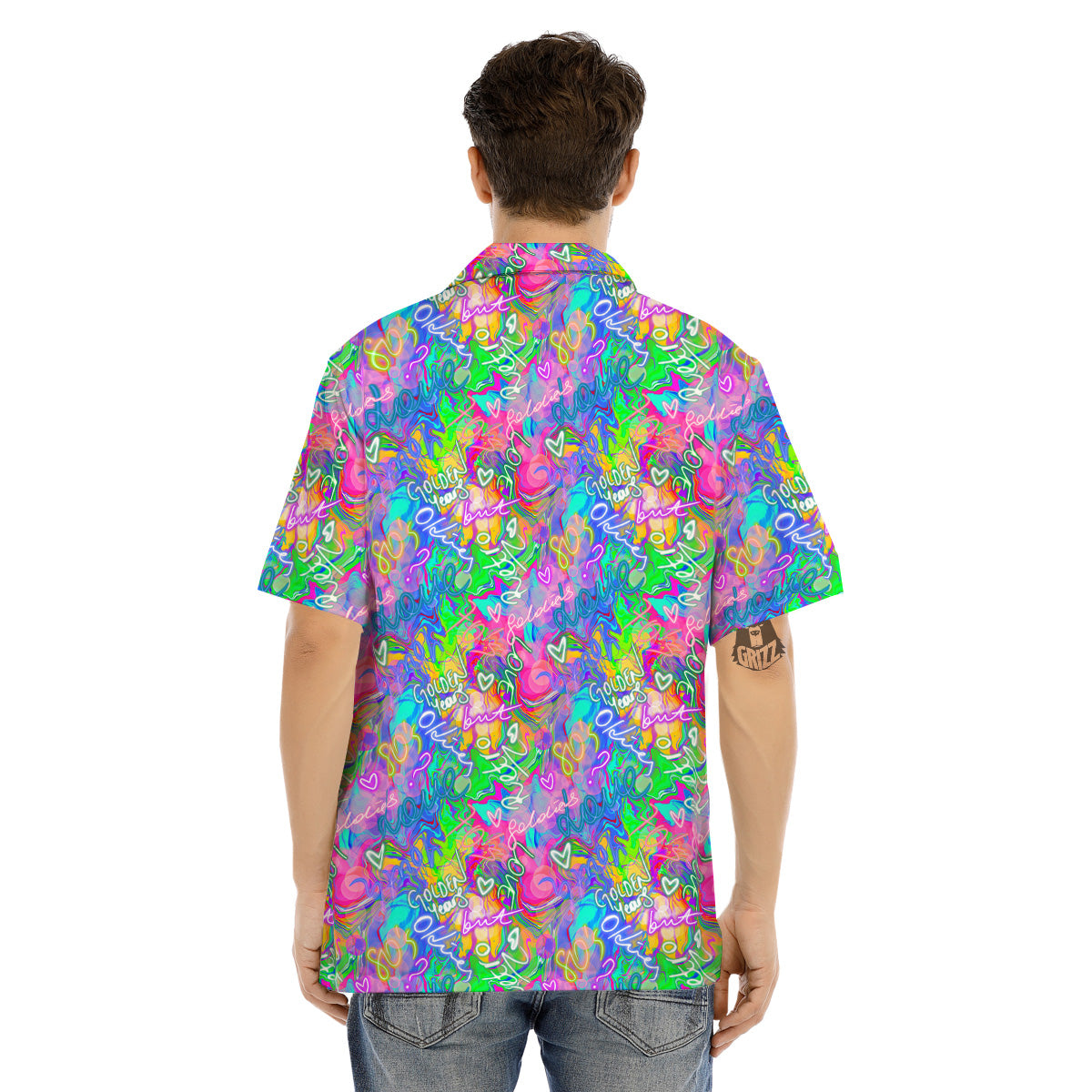 Abstract Graffiti Hand Drawing Neon Retro Print Pattern Men's Hawaiian Shirt-grizzshop
