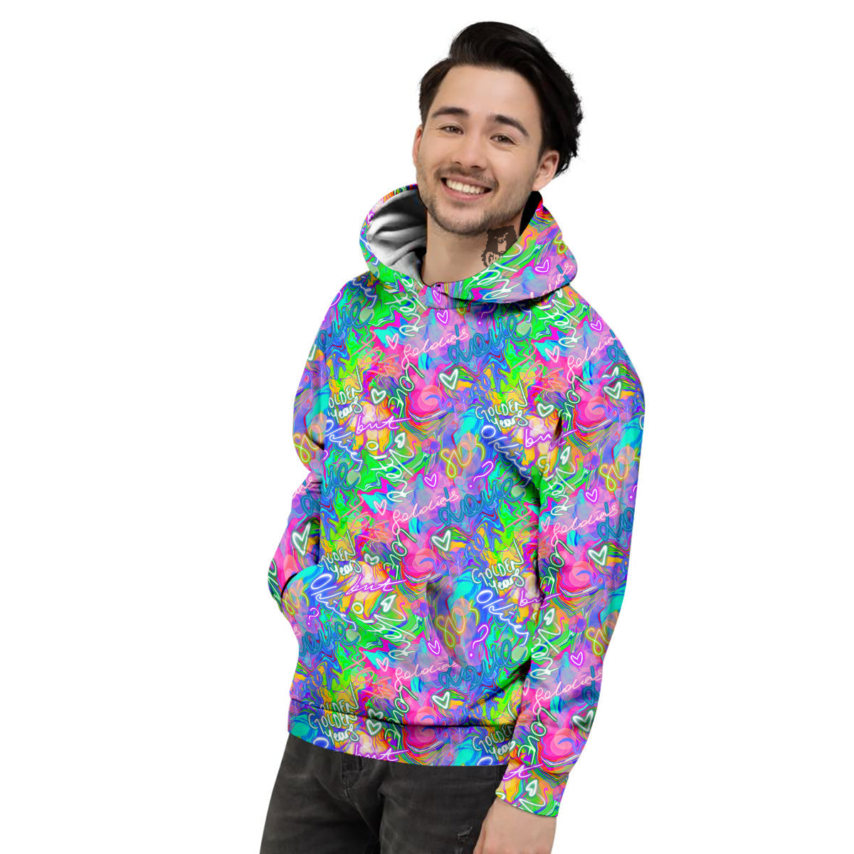 Abstract Graffiti Hand Drawing Neon Retro Print Pattern Men's Hoodie-grizzshop