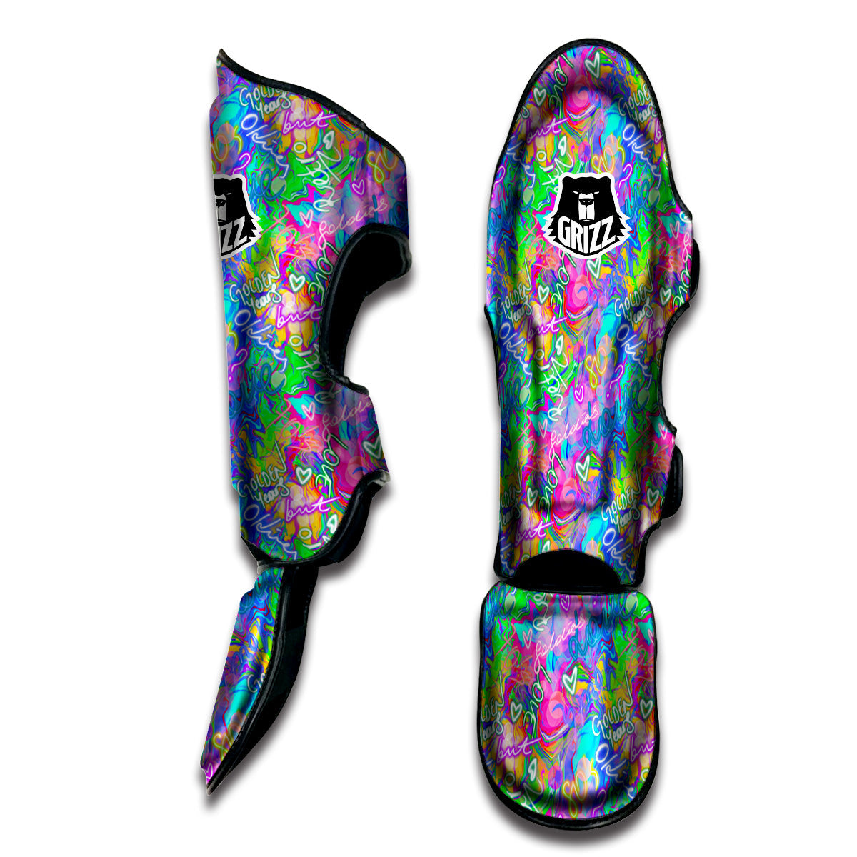 Abstract Graffiti Hand Drawing Neon Retro Print Pattern Muay Thai Shin Guards-grizzshop