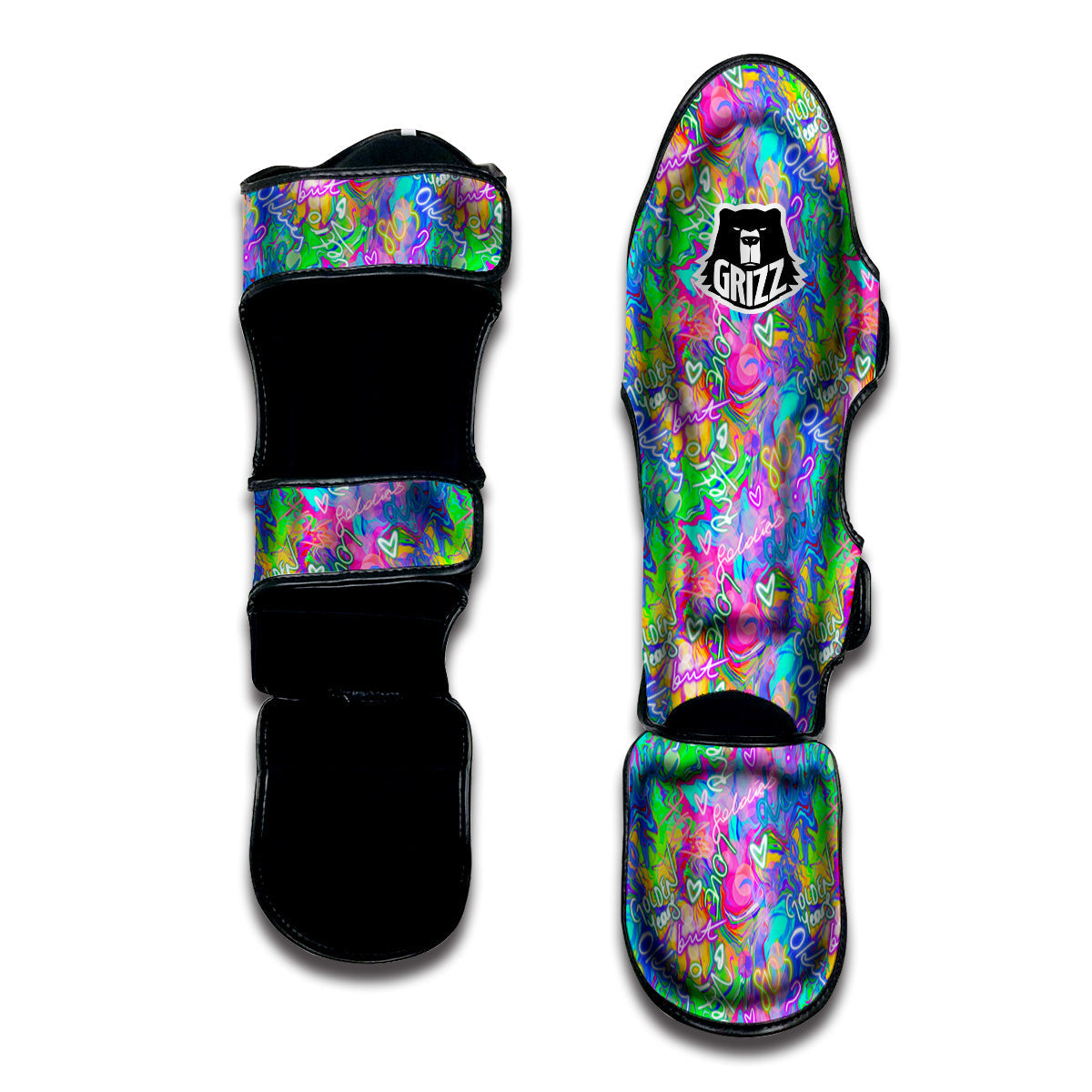 Abstract Graffiti Hand Drawing Neon Retro Print Pattern Muay Thai Shin Guards-grizzshop
