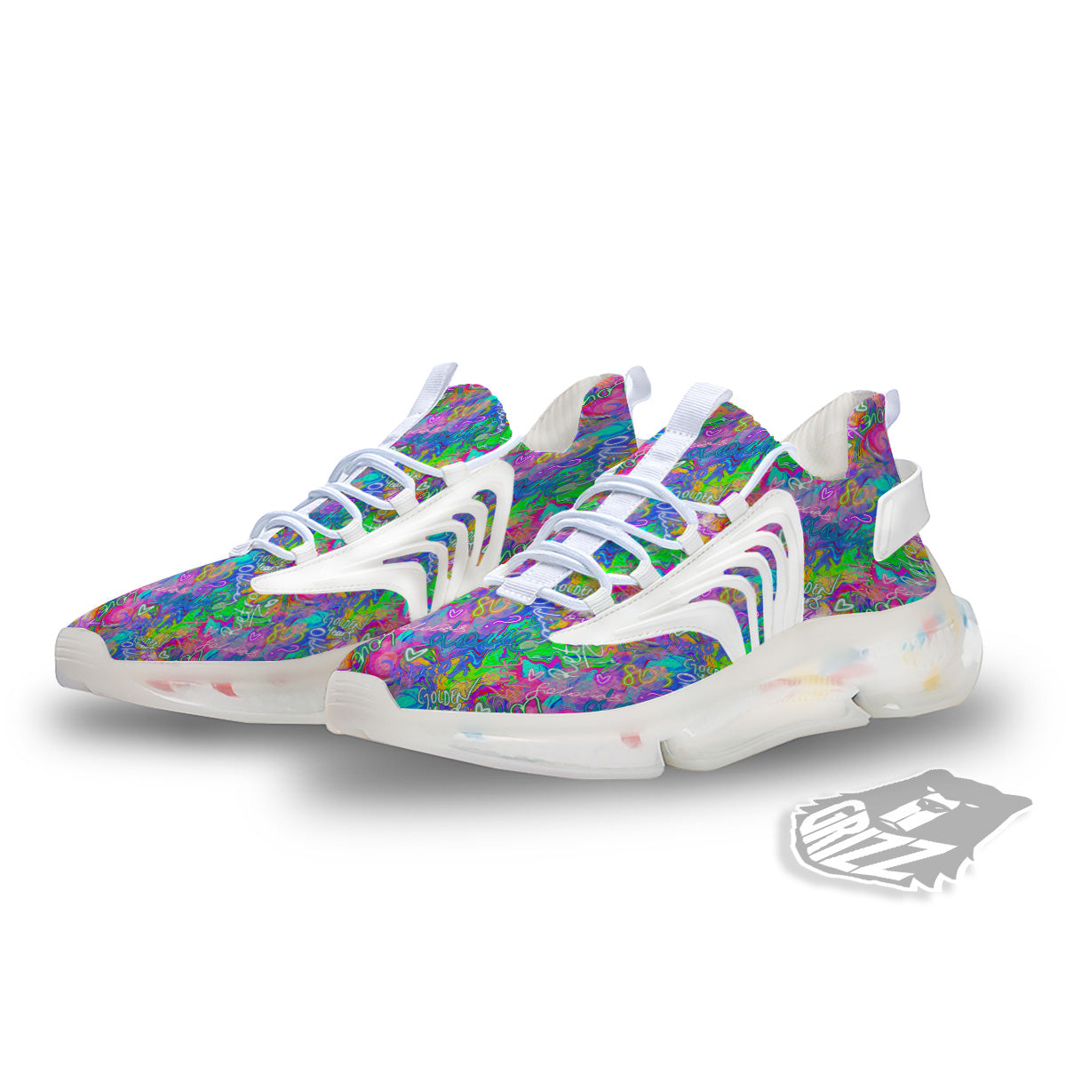 Abstract Graffiti Hand Drawing Neon Retro Print Pattern White Gym Shoes-grizzshop
