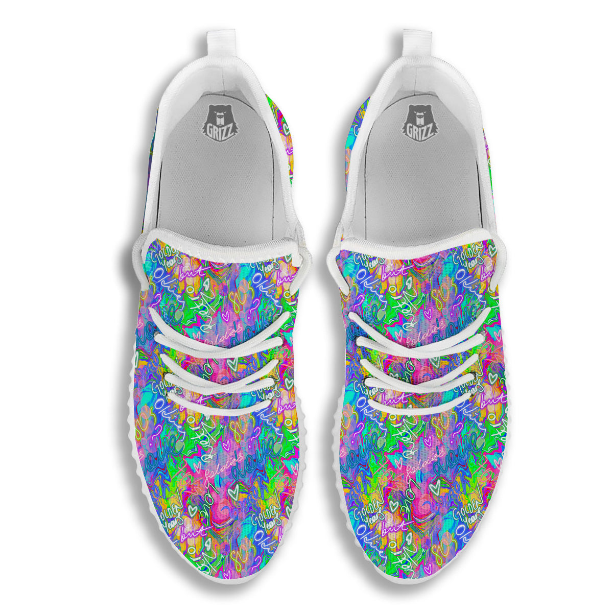 Abstract Graffiti Hand Drawing Neon Retro Print Pattern White Walking Shoes-grizzshop