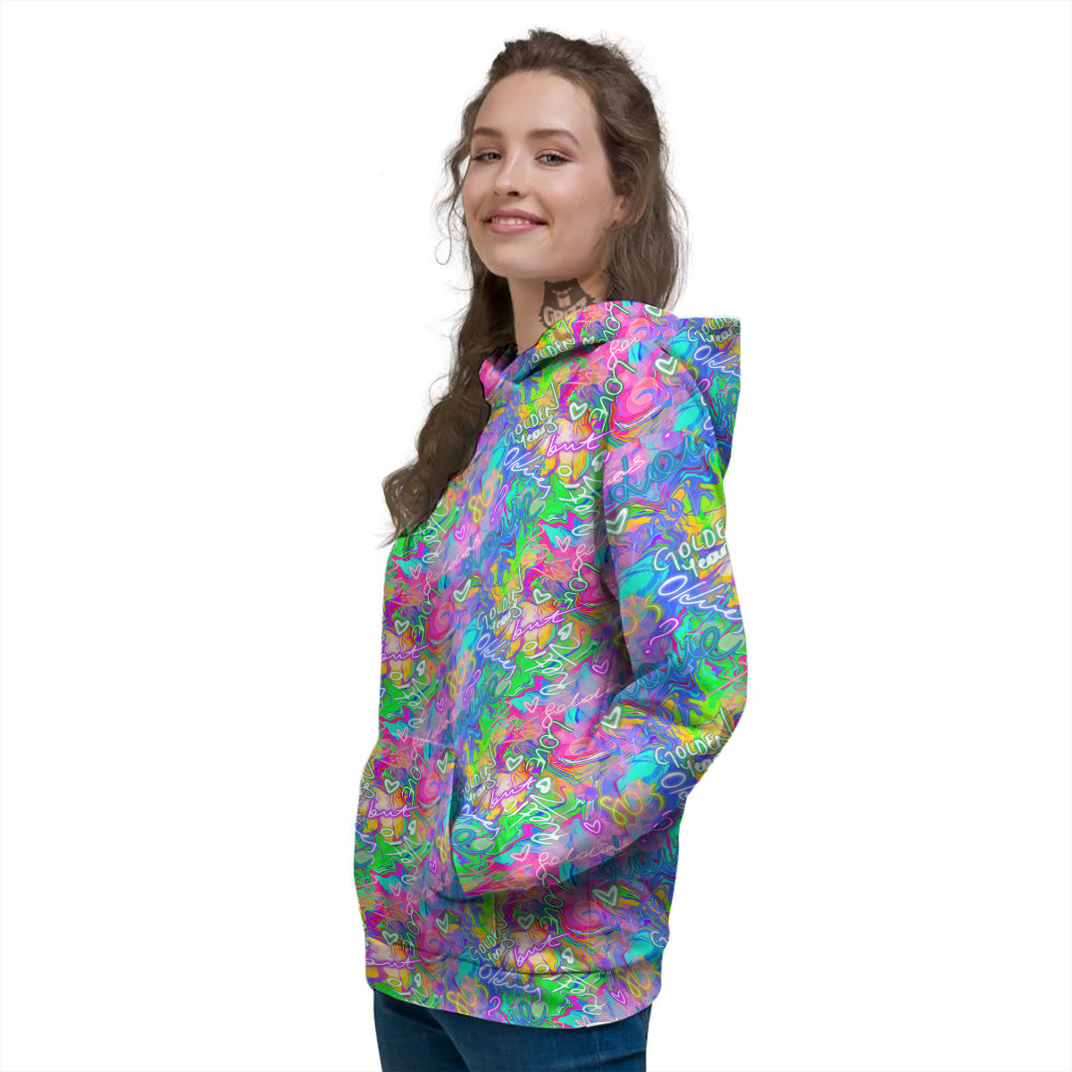 Abstract Graffiti Hand Drawing Neon Retro Print Pattern Women's Hoodie-grizzshop