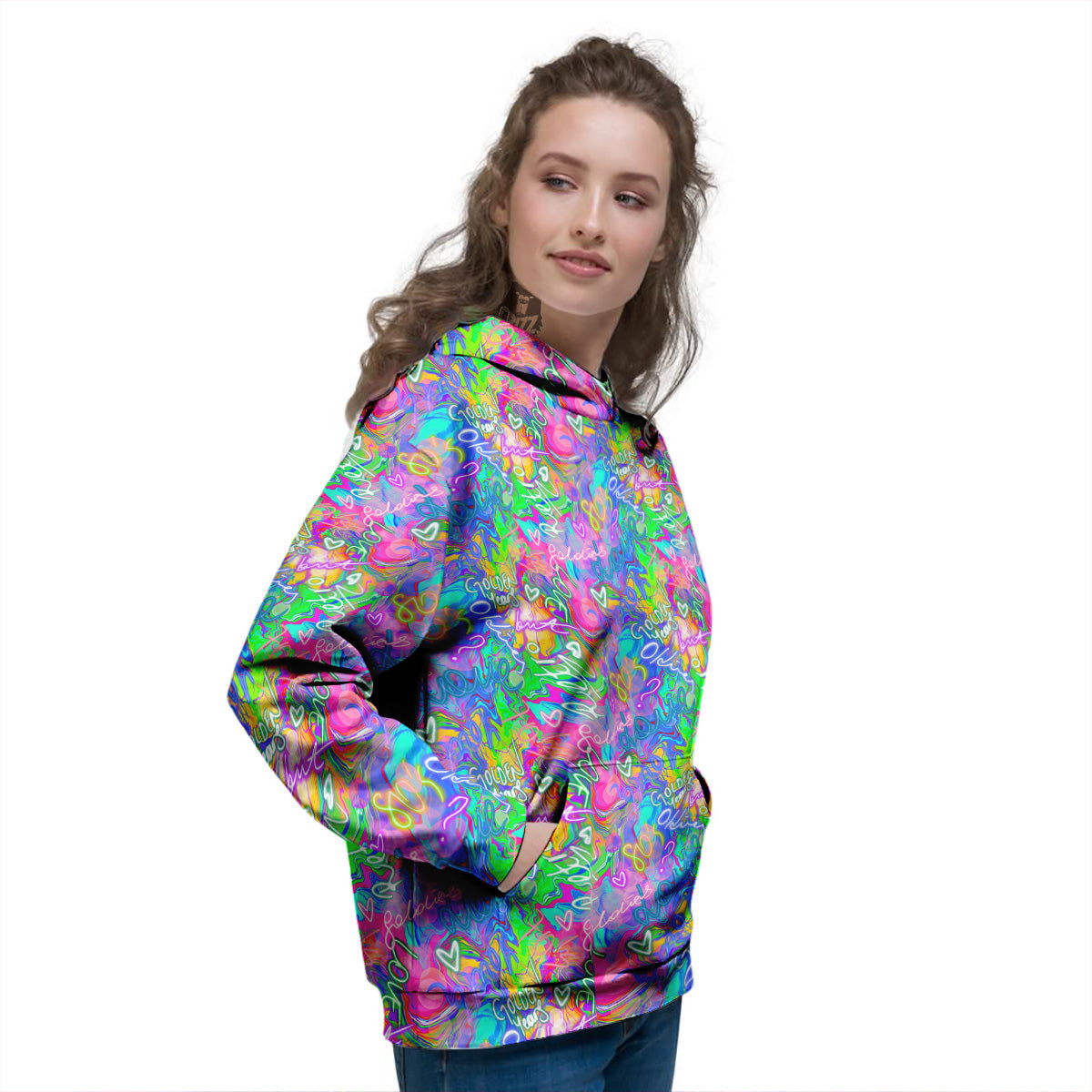 Abstract Graffiti Hand Drawing Neon Retro Print Pattern Women's Hoodie-grizzshop