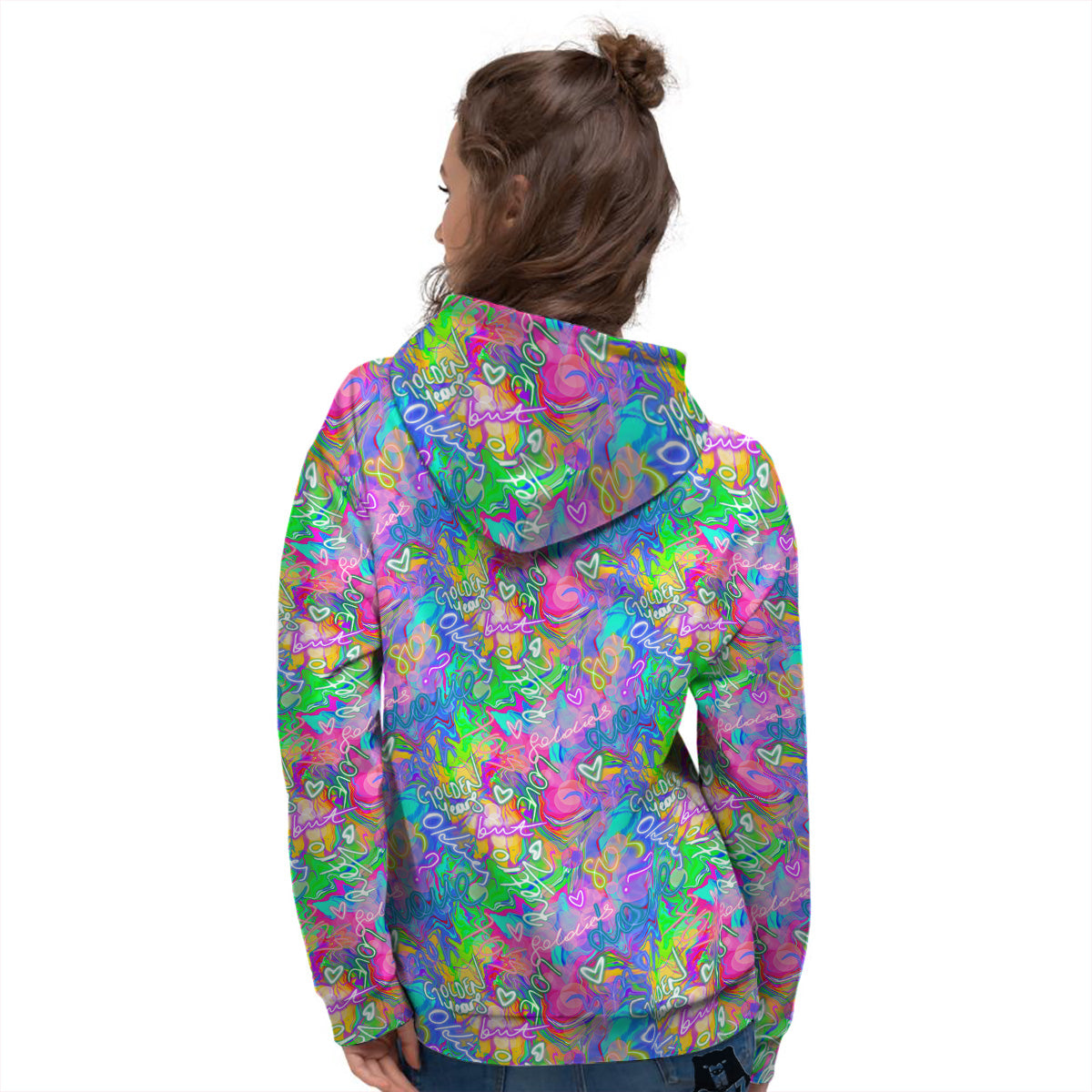 Abstract Graffiti Hand Drawing Neon Retro Print Pattern Women's Hoodie-grizzshop