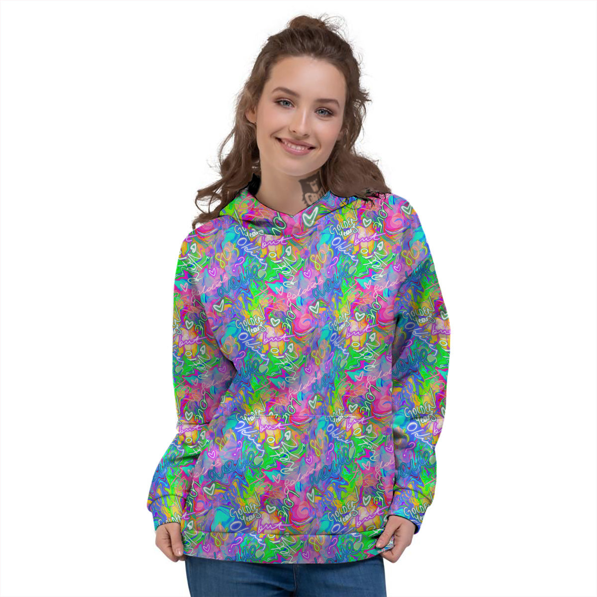 Abstract Graffiti Hand Drawing Neon Retro Print Pattern Women's Hoodie-grizzshop