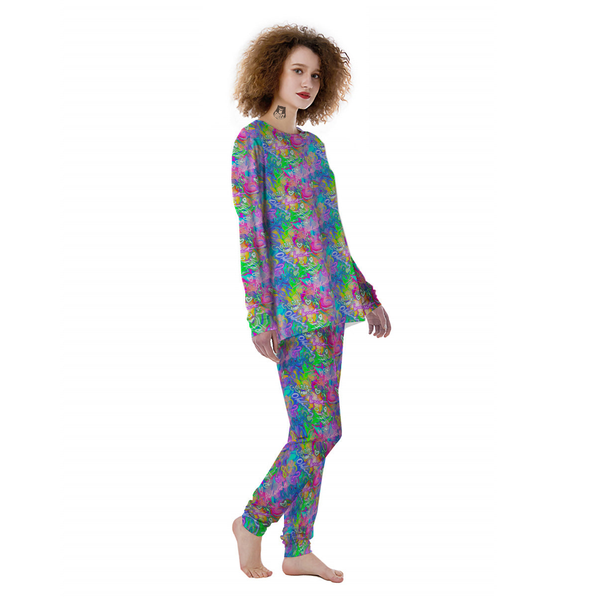 Abstract Graffiti Hand Drawing Neon Retro Print Pattern Women's Pajamas-grizzshop
