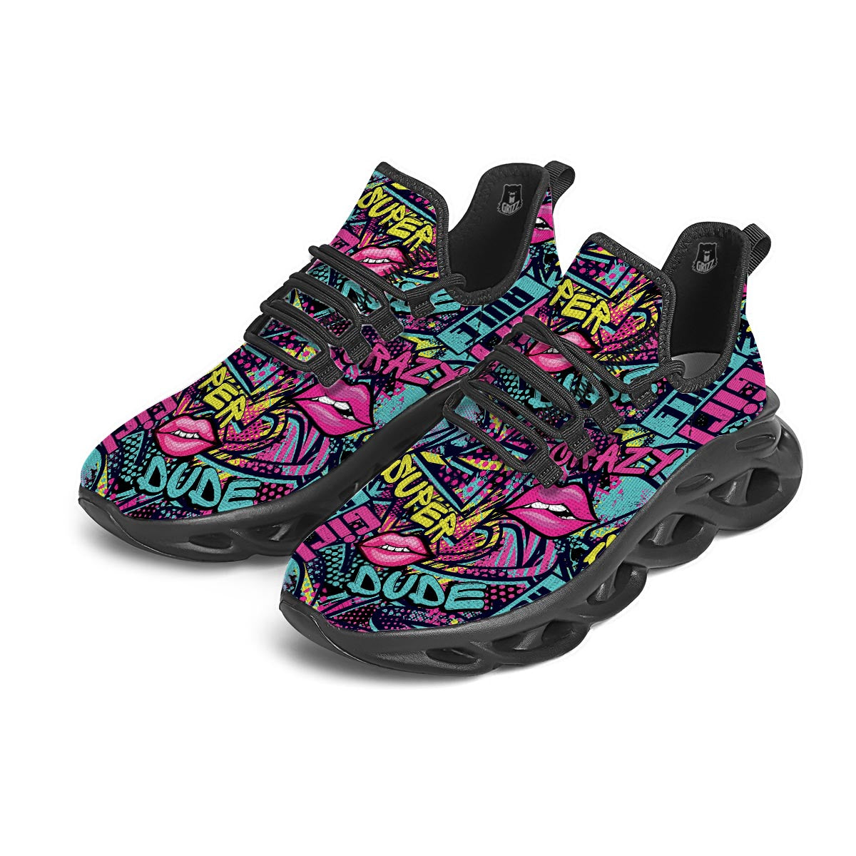 Abstract Graffiti Hiphop Lip Black Running Shoes-grizzshop