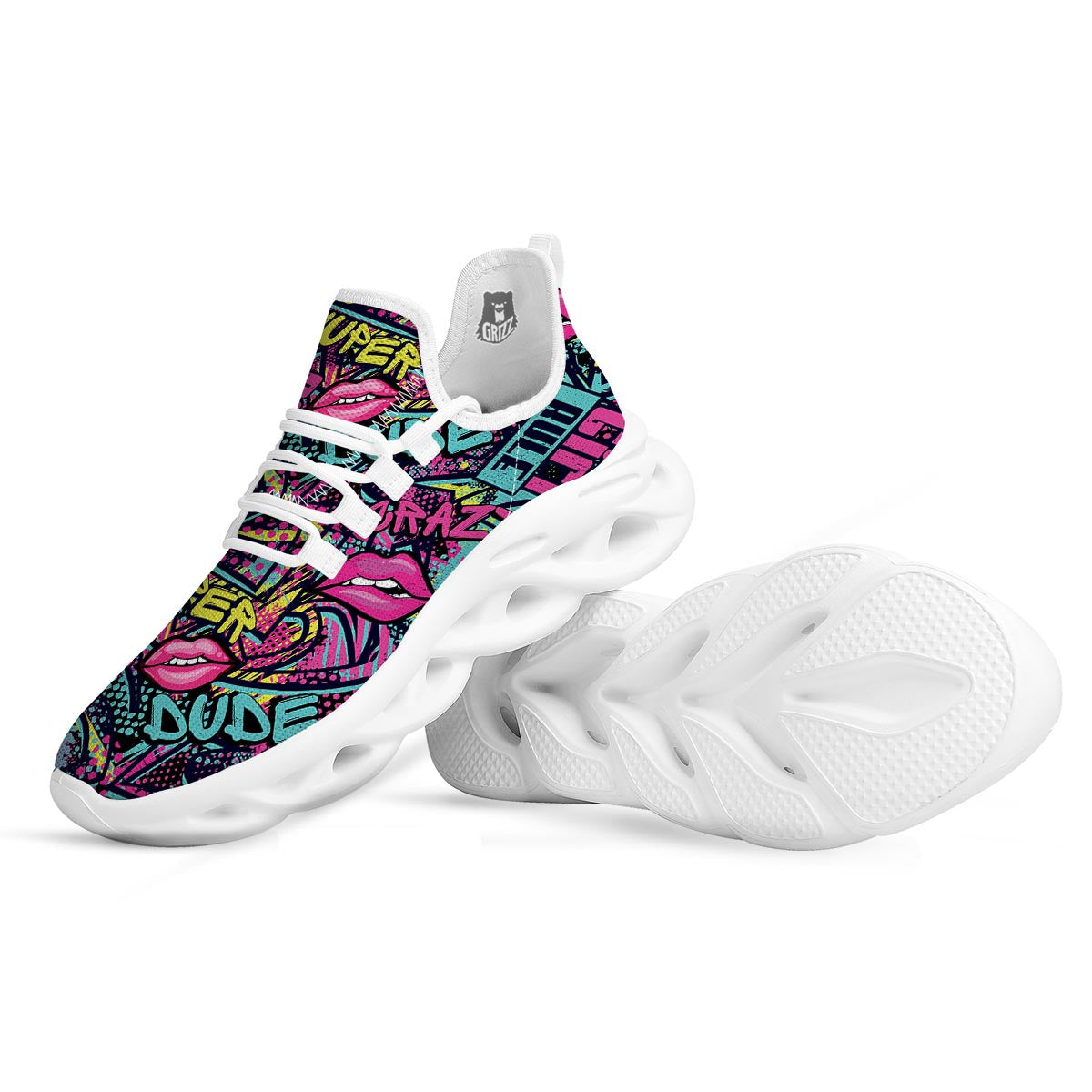 Abstract Graffiti Hiphop Lip White Running Shoes-grizzshop