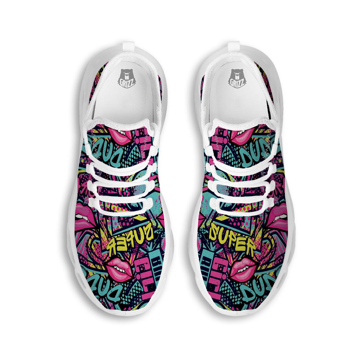 Abstract Graffiti Hiphop Lip White Running Shoes-grizzshop