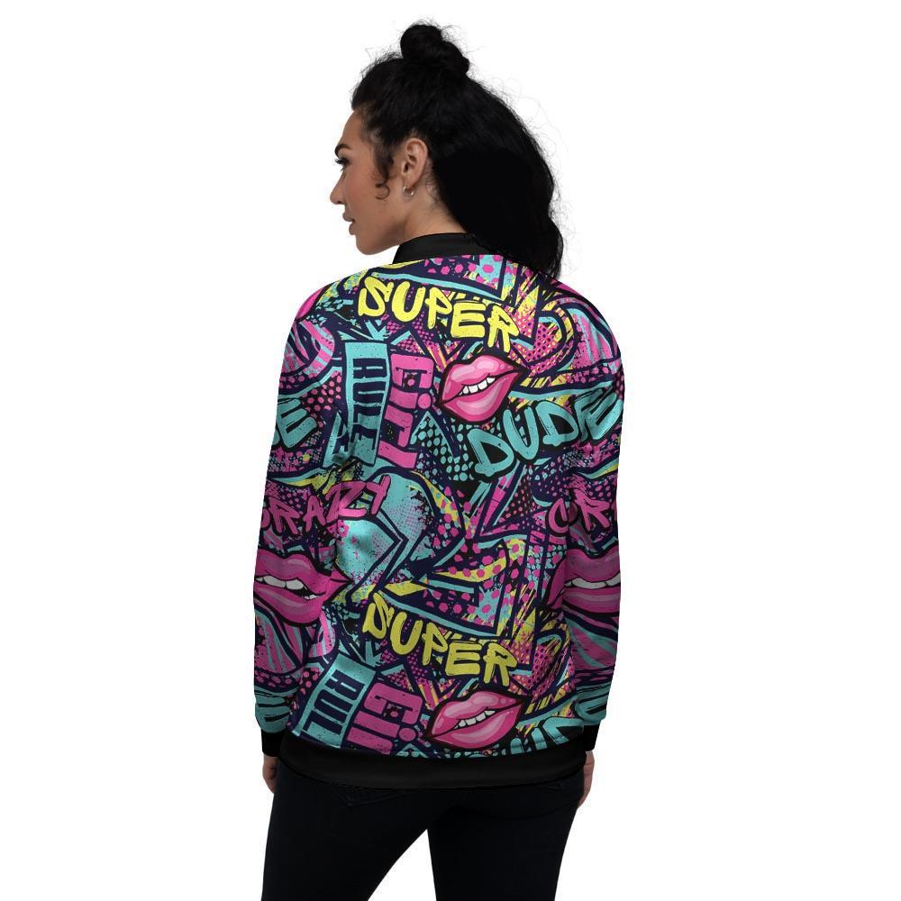 Abstract Graffiti Hiphop Lip Women's Bomber Jacket-grizzshop