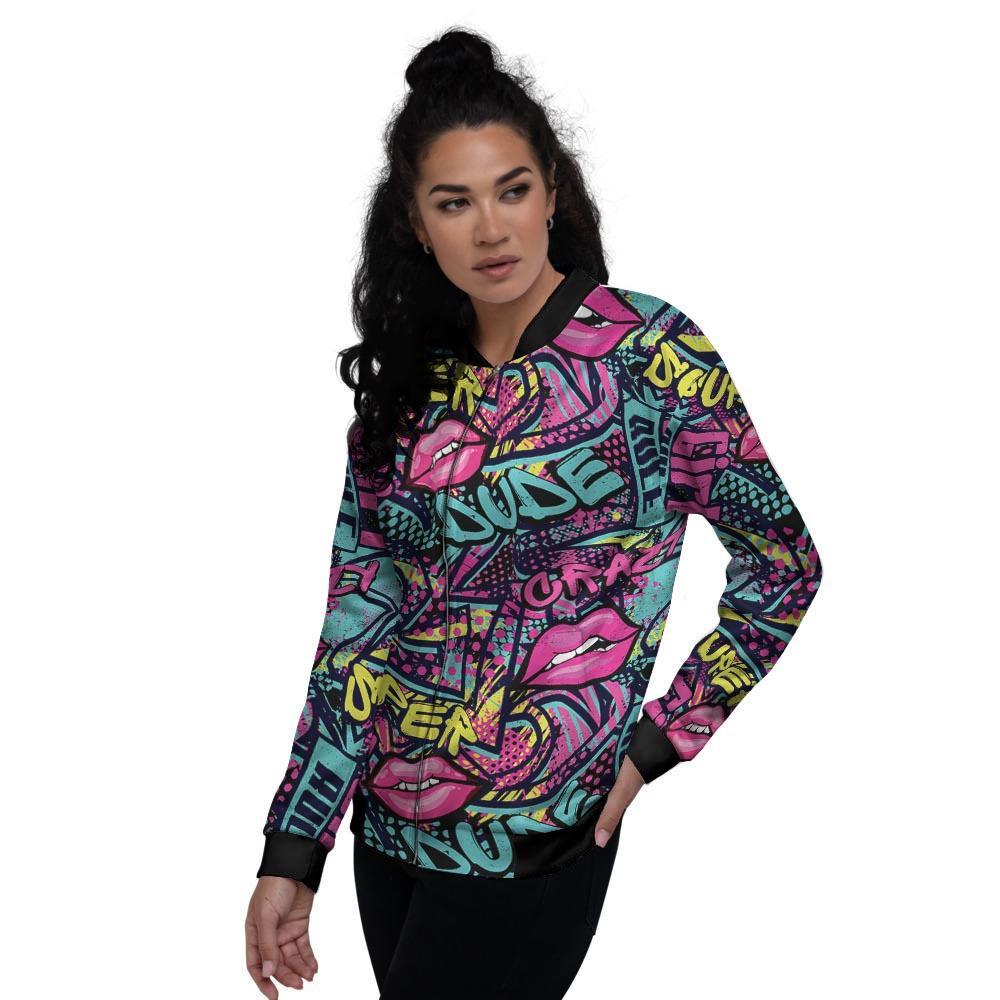 Abstract Graffiti Hiphop Lip Women's Bomber Jacket-grizzshop