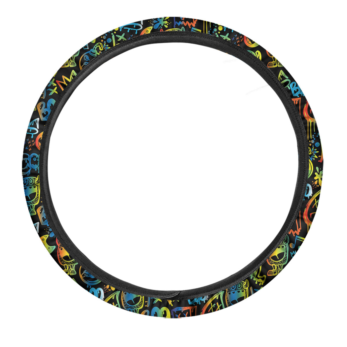 Abstract Graffiti Neon Monsters Print Pattern Car Steering Wheel Cover-grizzshop