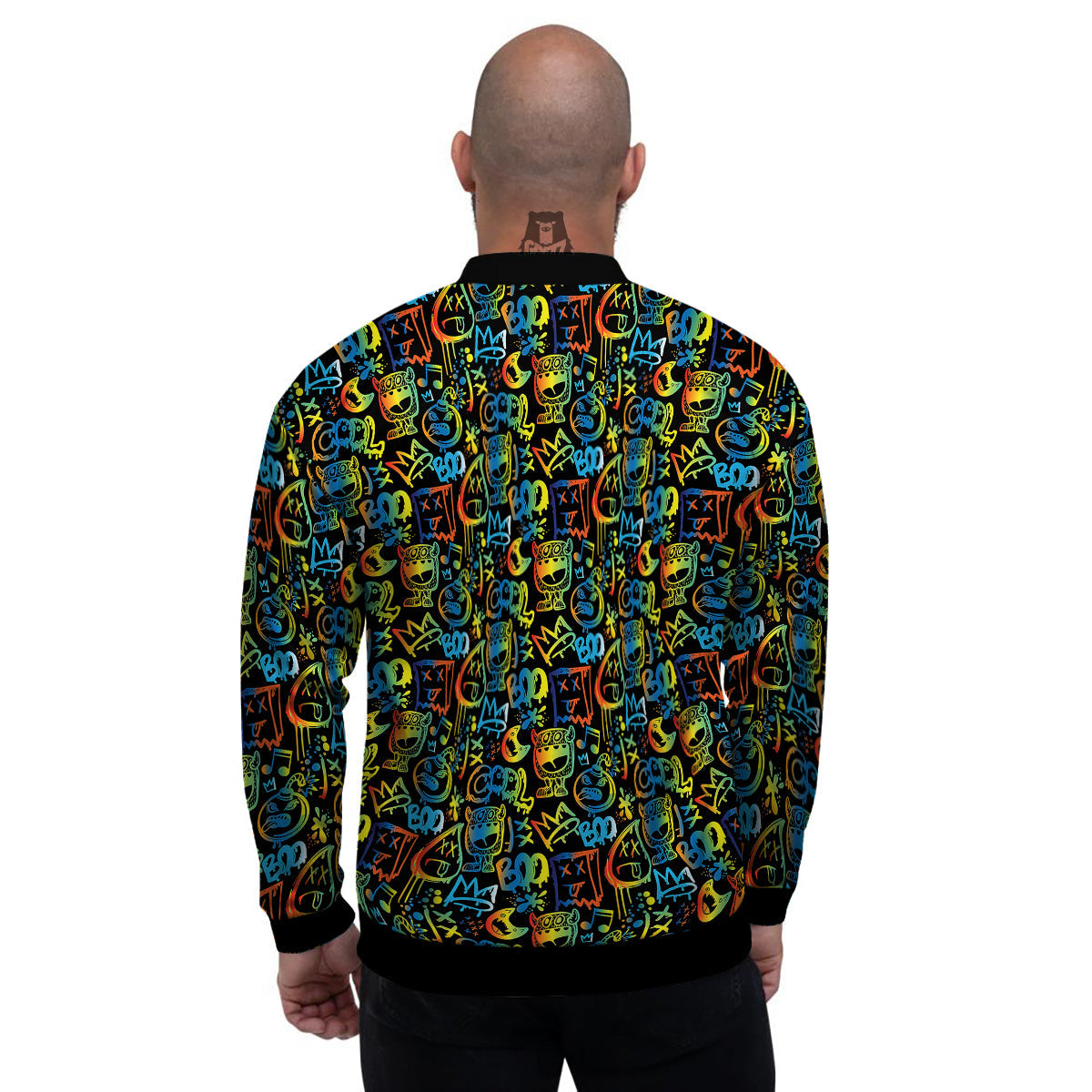 Abstract Graffiti Neon Monsters Print Pattern Men's Bomber Jacket-grizzshop