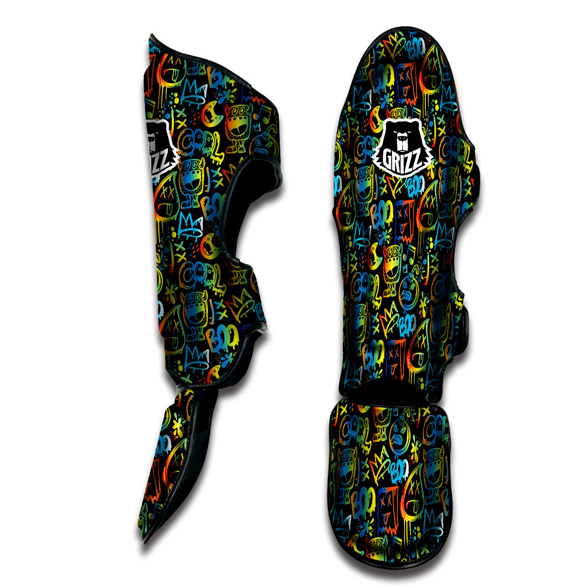 Abstract Graffiti Neon Monsters Print Pattern Muay Thai Shin Guards-grizzshop