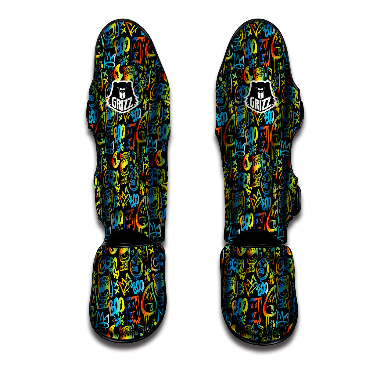 Abstract Graffiti Neon Monsters Print Pattern Muay Thai Shin Guards-grizzshop
