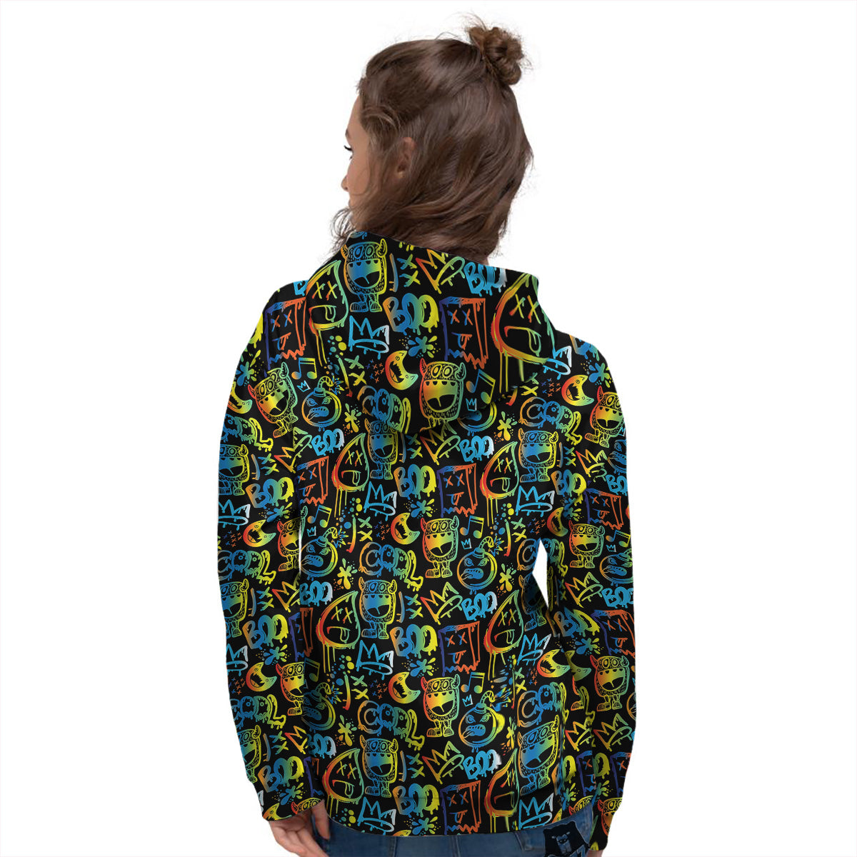 Abstract Graffiti Neon Monsters Print Pattern Women's Hoodie-grizzshop
