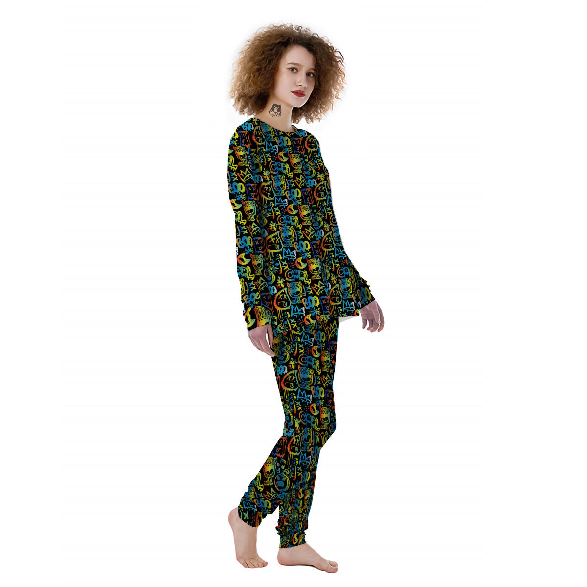Abstract Graffiti Neon Monsters Print Pattern Women's Pajamas-grizzshop