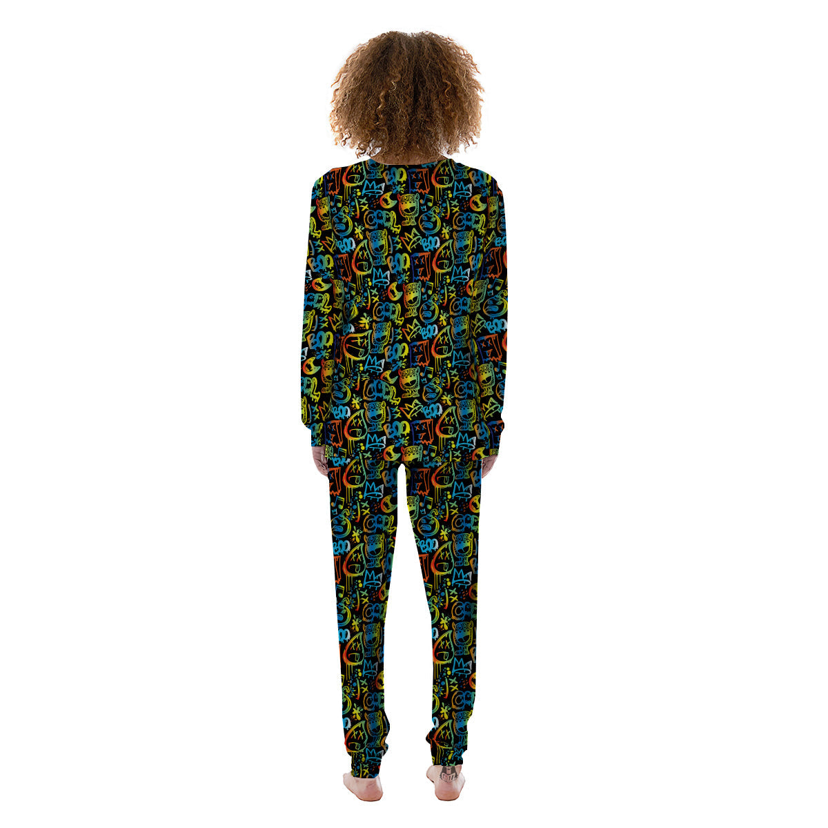Abstract Graffiti Neon Monsters Print Pattern Women's Pajamas-grizzshop