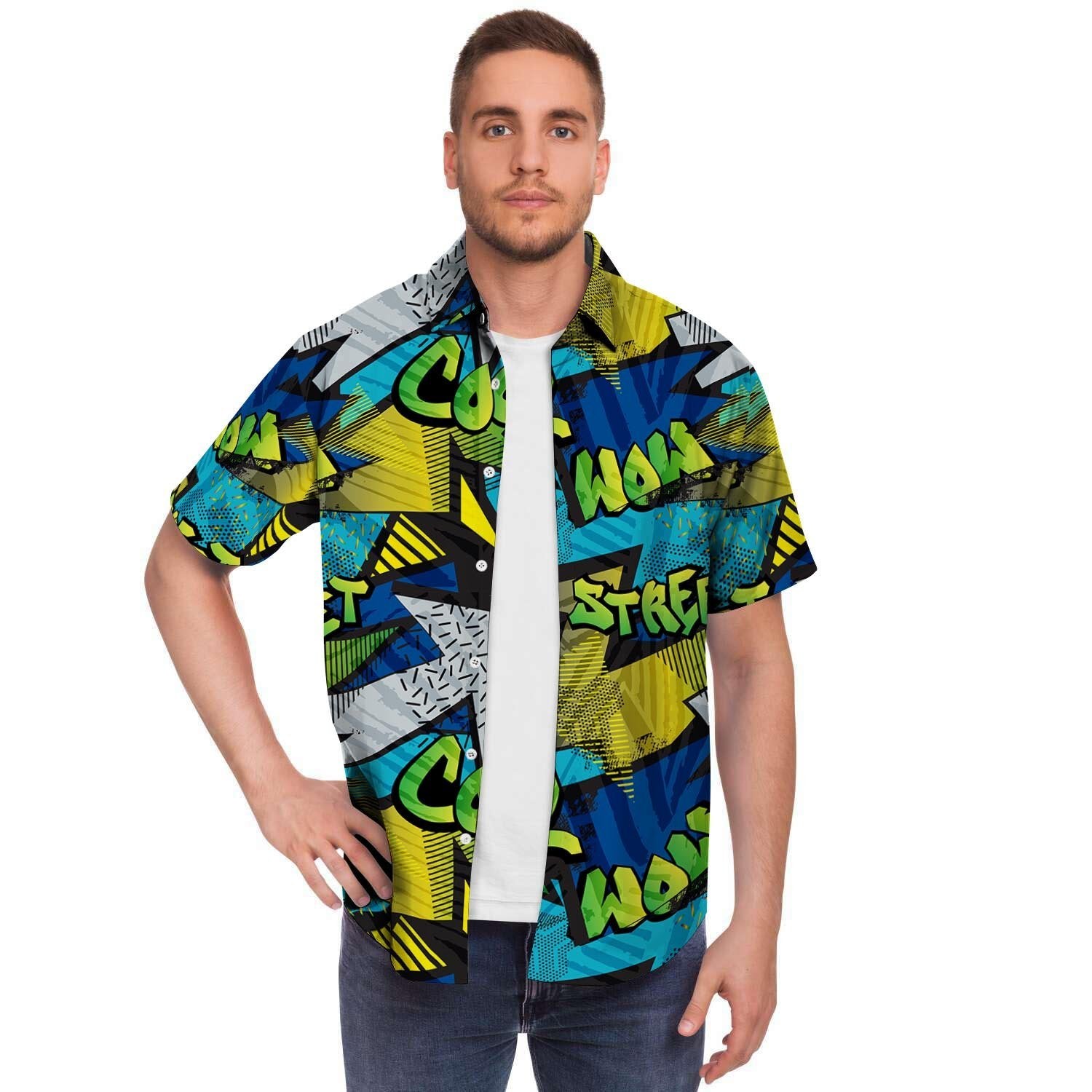 Abstract Graffiti Print Men's Short Sleeve Shirt-grizzshop