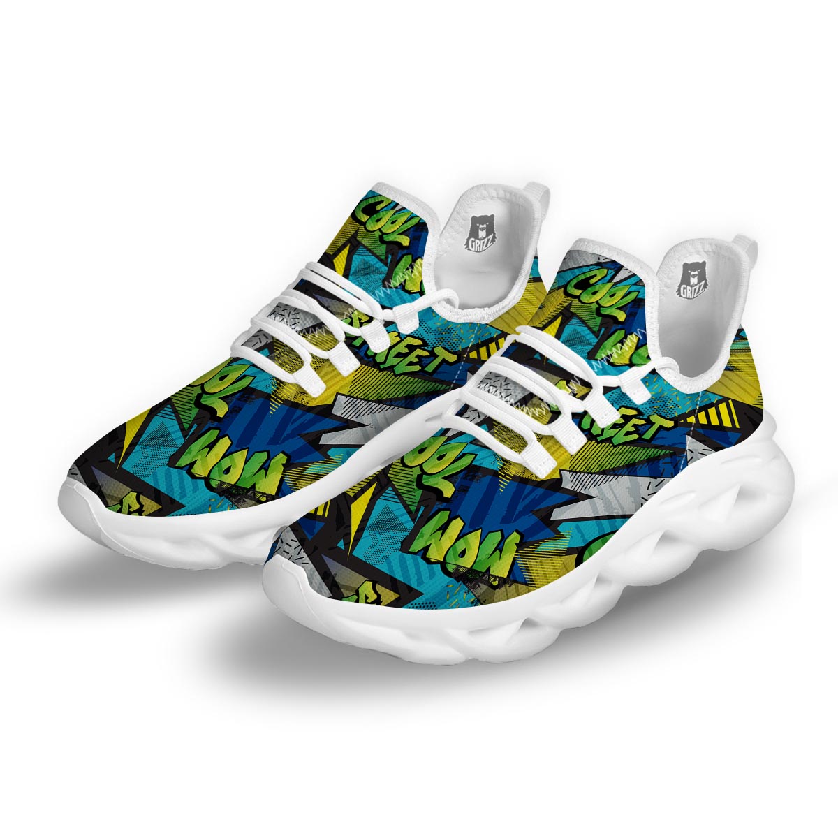 Abstract Graffiti Print White Running Shoes-grizzshop