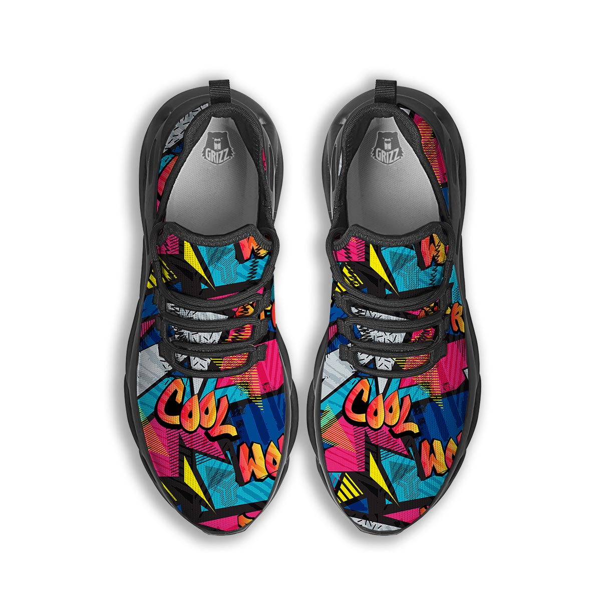 Abstract Graffiti Wow Print Black Running Shoes-grizzshop