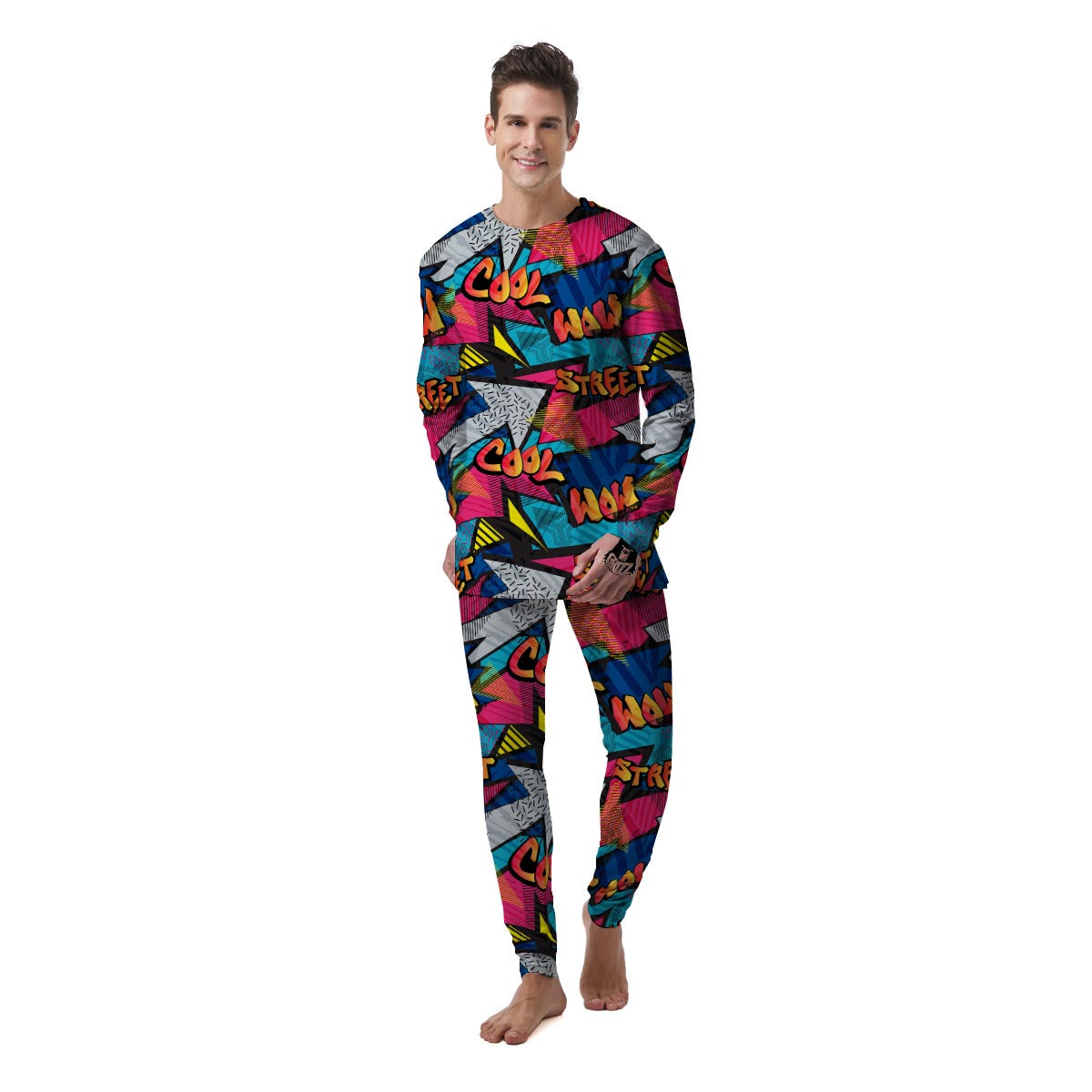 Abstract Graffiti Wow Print Men's Pajamas-grizzshop