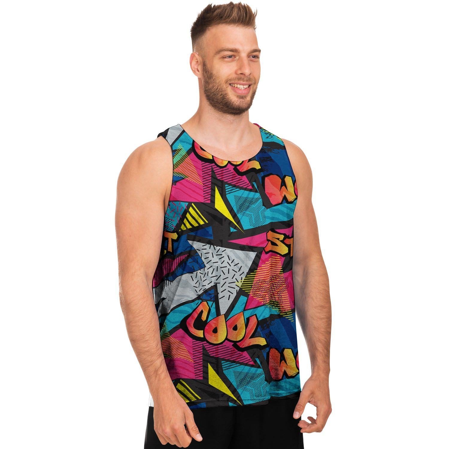Abstract Graffiti Wow Print Men's Tank Tops-grizzshop