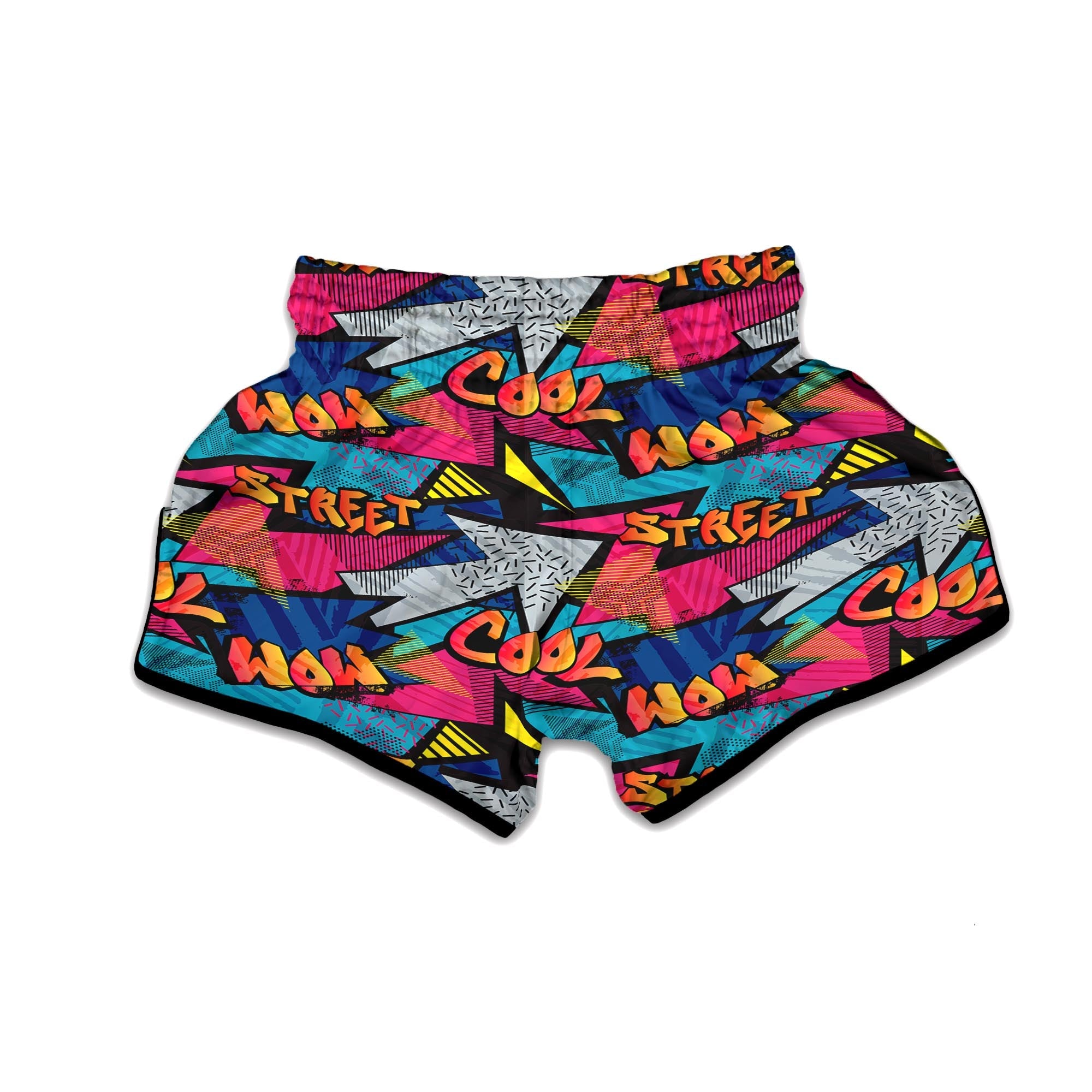 Abstract Graffiti Wow Print Muay Thai Boxing Shorts-grizzshop