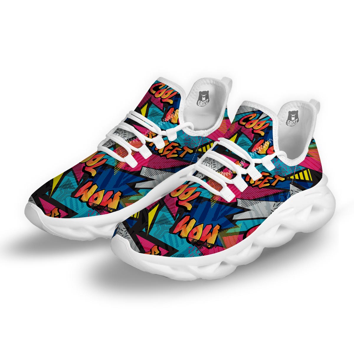 Abstract Graffiti Wow Print White Running Shoes-grizzshop