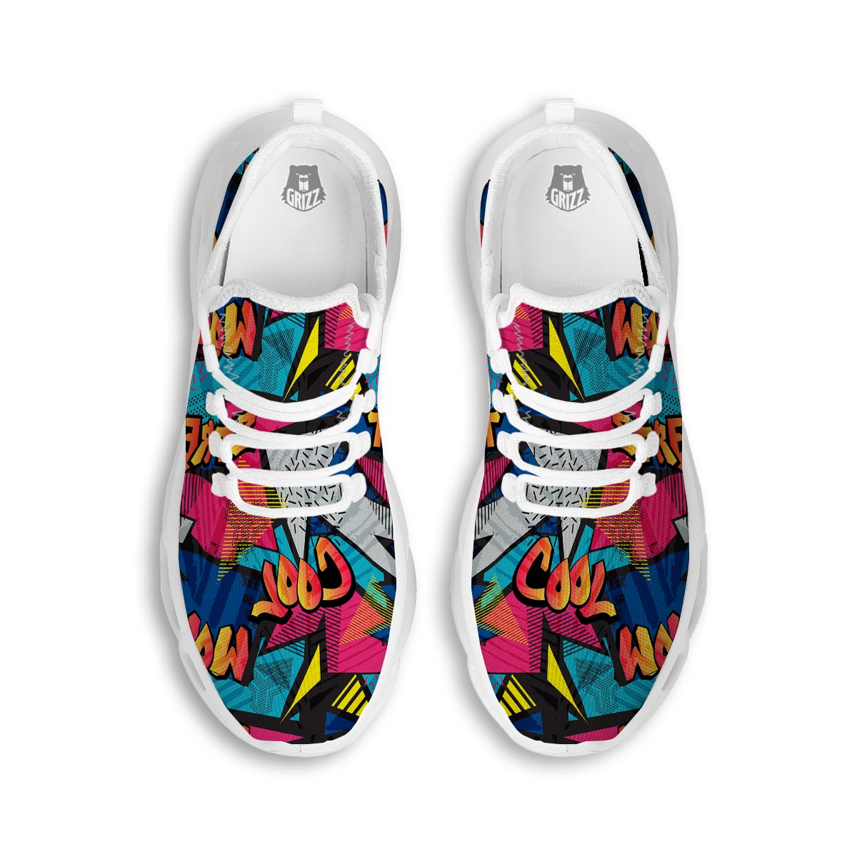 Abstract Graffiti Wow Print White Running Shoes-grizzshop