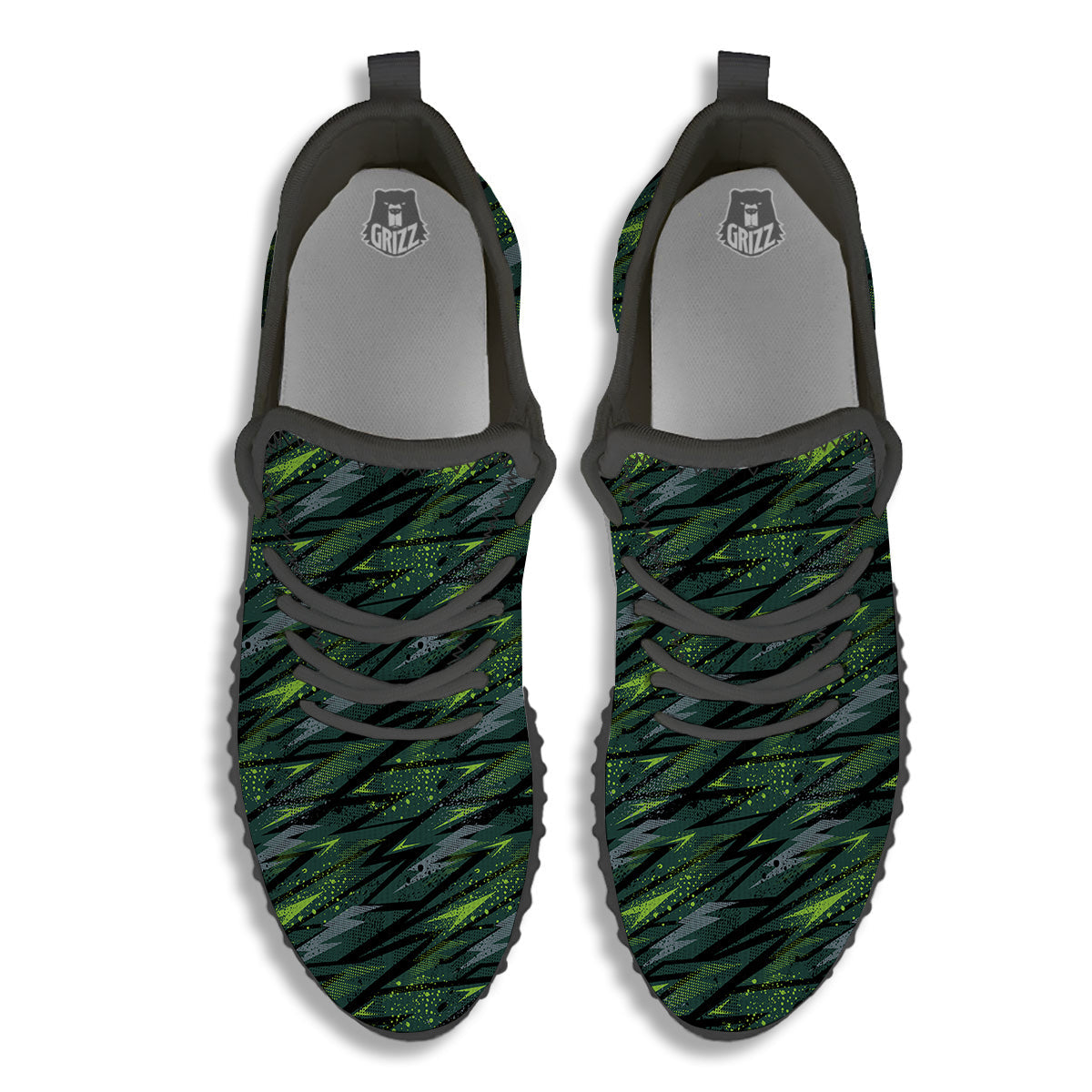 Abstract Green Lightning Print Pattern Black Walking Shoes-grizzshop