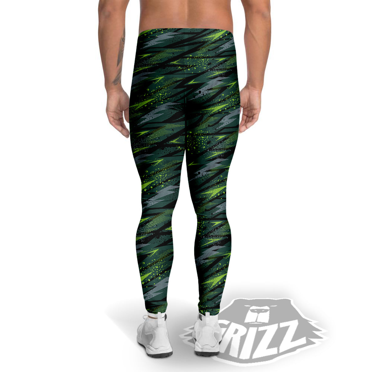 Abstract Green Lightning Print Pattern Men's Leggings-grizzshop