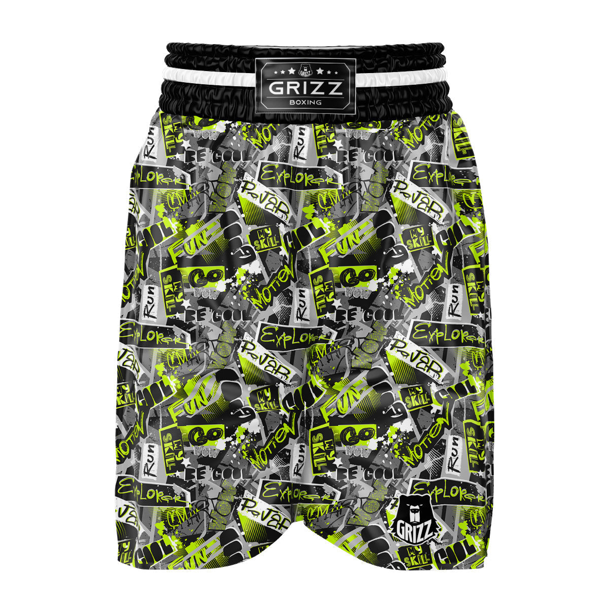 Abstract Grey And Neon Green Graffiti Print Pattern Boxing Shorts-grizzshop