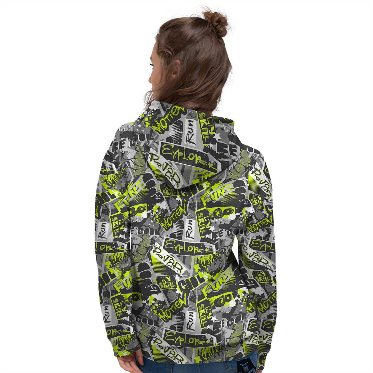 Abstract Grey And Neon Green Graffiti Print Pattern Women's Hoodie-grizzshop