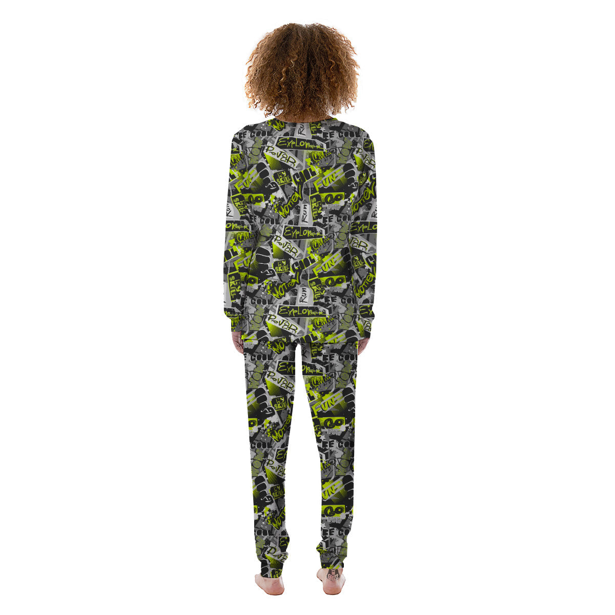 Abstract Grey And Neon Green Graffiti Print Pattern Women's Pajamas-grizzshop