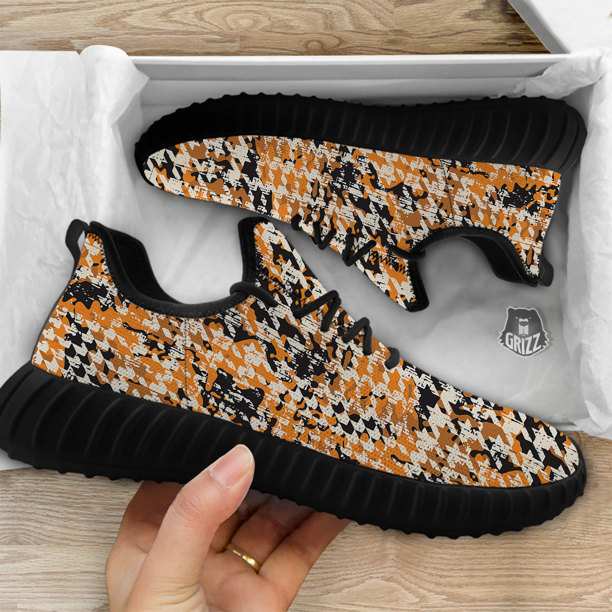 Abstract Grunge Houndstooth Camo Print Pattern Black Walking Shoes-grizzshop
