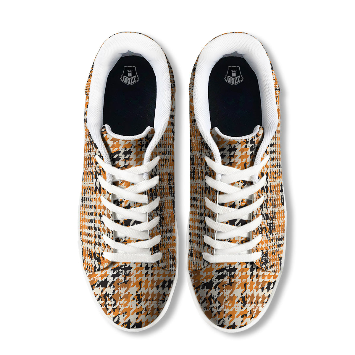 Abstract Grunge Houndstooth Camo Print Pattern White Low Top Sneakers-grizzshop
